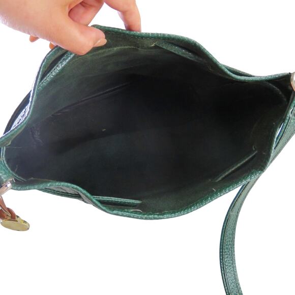 1980s Vintage Dooney & Bourke Forrest Green Leather Drawstring Crossbody Bag - Picture 7 of 10